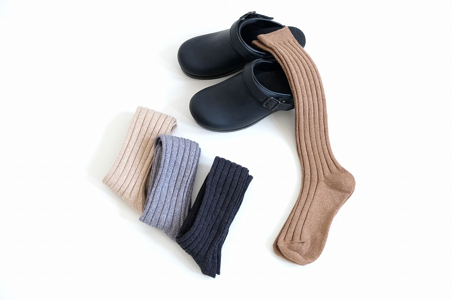 杢カラー　太リブハイソックス